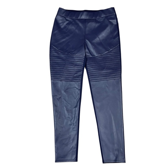 DG2 Diane Gilman Faux Leather Moto Navy Blue Leggings - Sz M - Picture 1 of 12